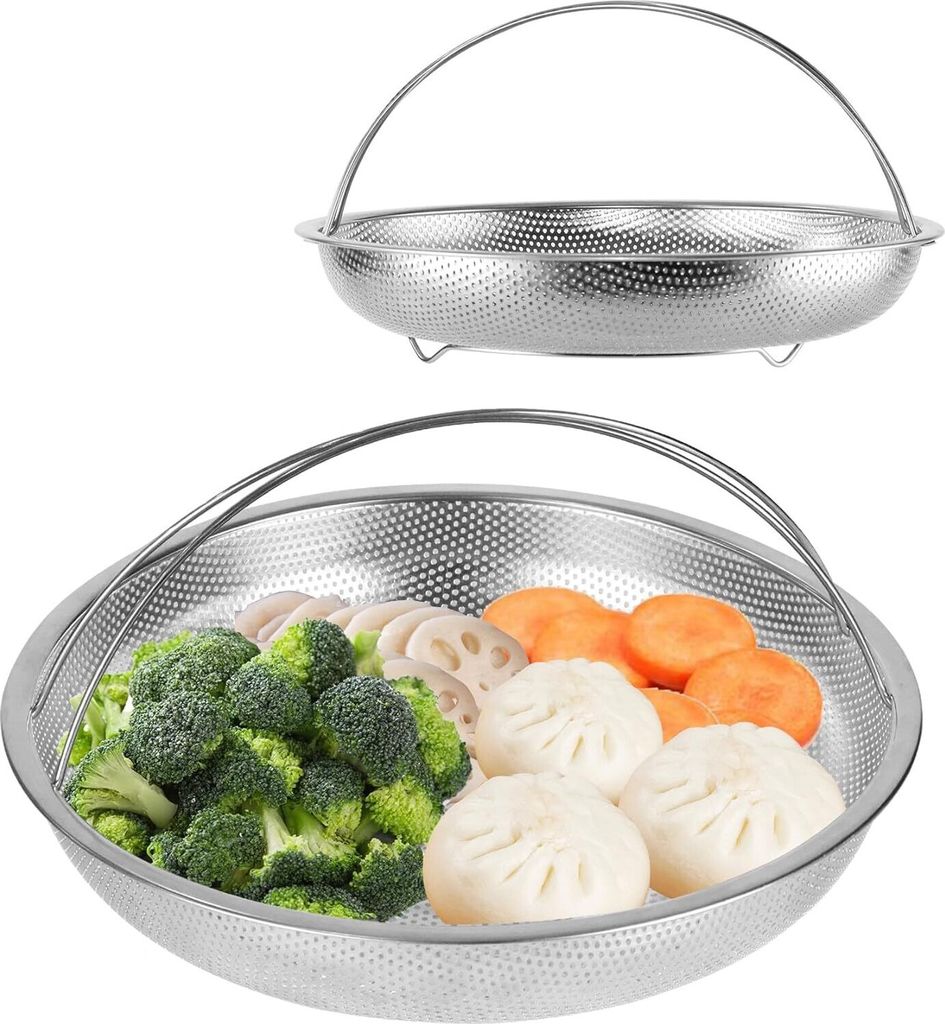 Dampfkorb zum Kochen, 2-Größen-Set aus Gemüsedampfkorb aus Edelstahl mit Griff für Pfanne und Schnellkochtopf, Pfannendampfkorb-Einsatz, Sieb u...
