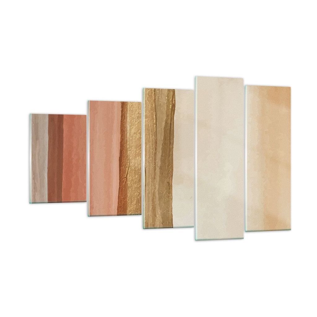 Bilder auf glas - 5 Teile - Gold Abstraktion Linien - 100x60cm - Glasbilder - Wandbilder - Bilder - zum Aufhängen bereit - Wanddekoration aus Glas...