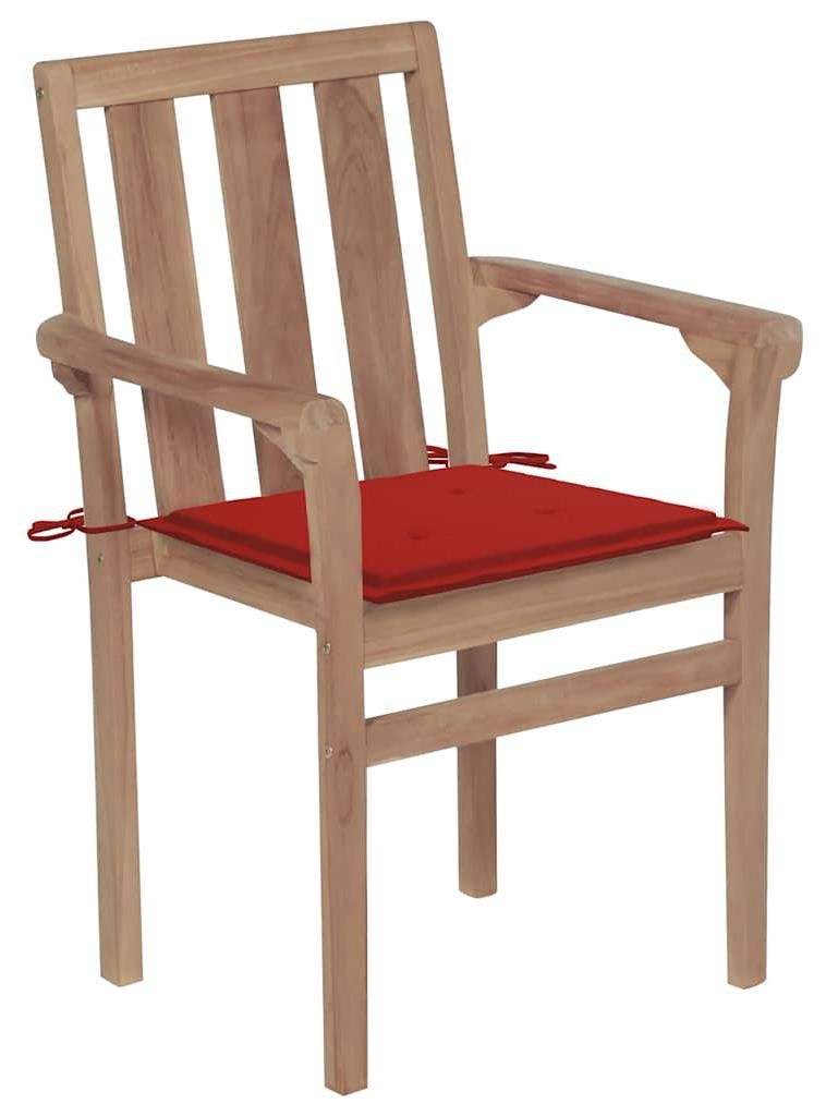 vidaXL Gartenstühle 2 Stk. mit Roten Kissen Teak Massivholz