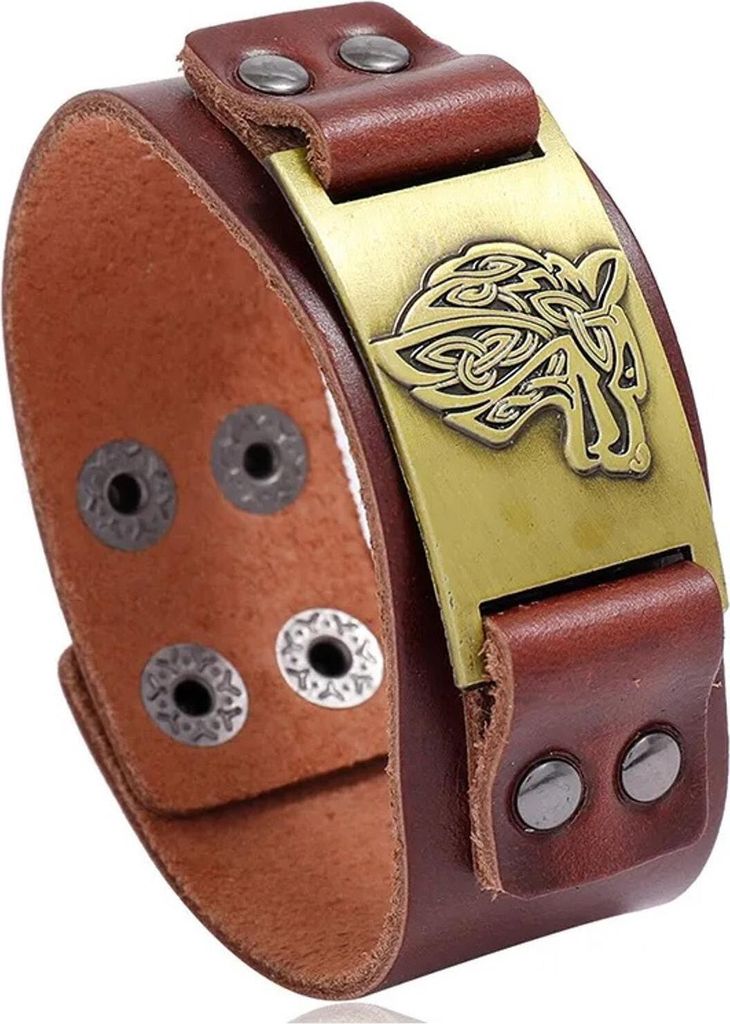 Brave Herrenarmband mit Wolfskopf - Stilvolles Lederarmband in Braun KP33185