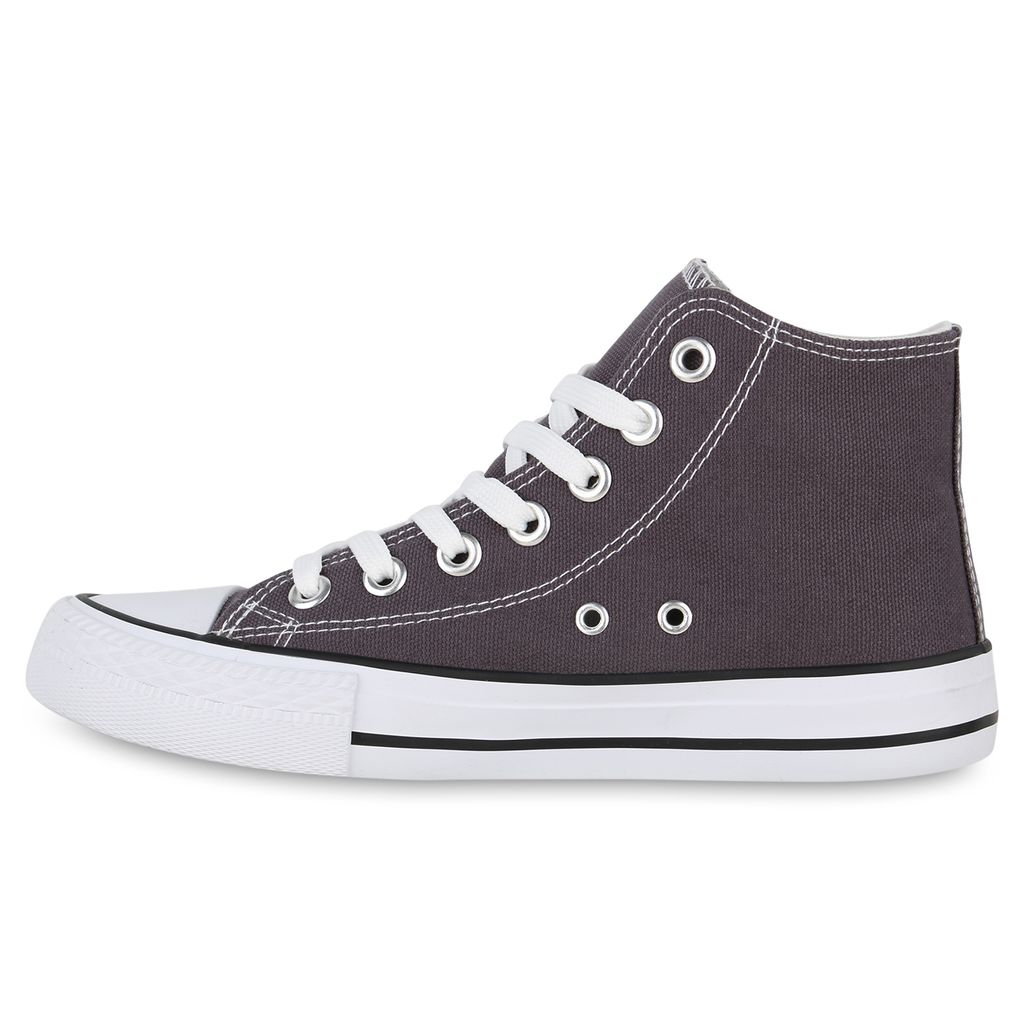 VAN HILL Damen Sneaker High Schnürer Bequeme Freizeit Stoff Schuhe 841313, Farbe: Dunkelgrau, Größe: 36