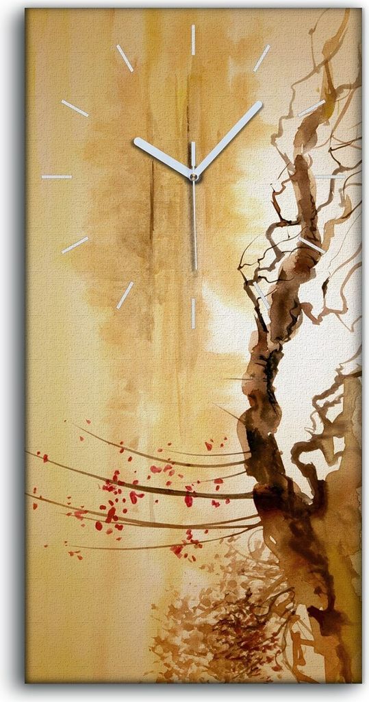 Wanduhr Uhr Wandbild Leinwand 30x60 Malerei Abstrakte Aquarell Zweig Kunst - weiße Hände
