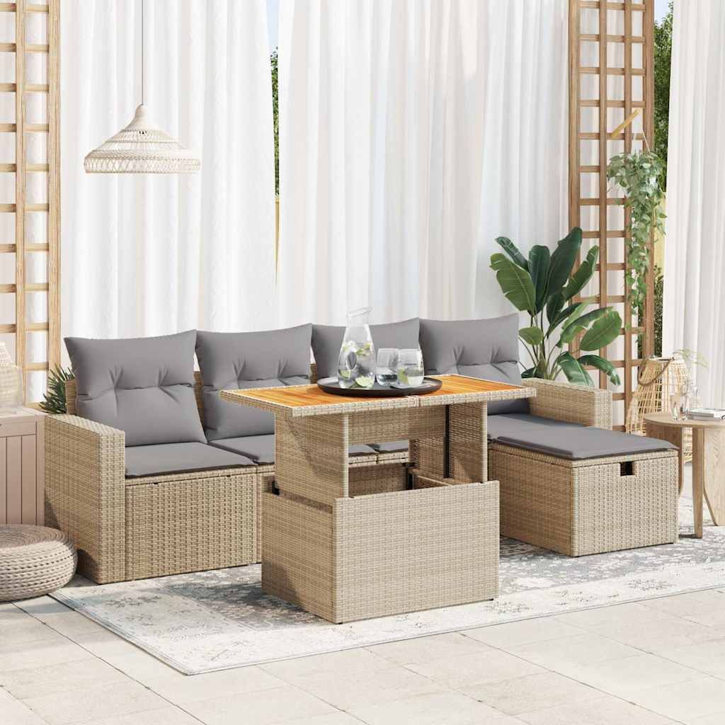 Maison Exclusive - 6-tlg. Garten-Sofagarnitur mit Kissen Beige Poly Rattan Akazie