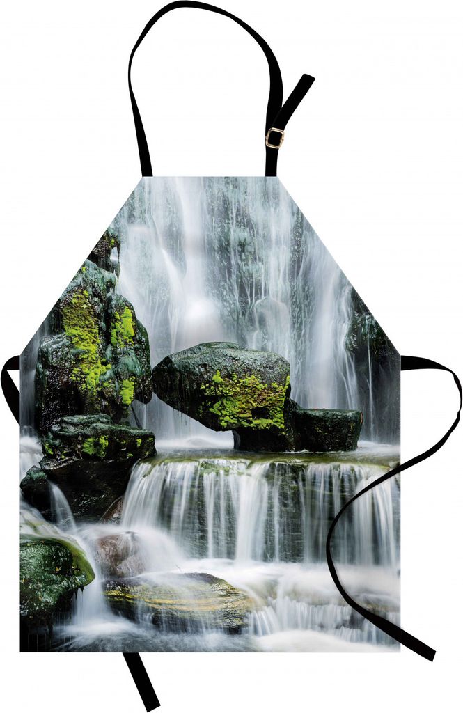 ABAKUHAUS Wasserfall Kochschürze, Majestätischer Wasserfall blockiert mit enormen Felsen mit Moos auf ihnen Foto, Farbfest Höhenverstellbar Wasc...
