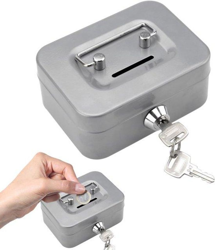 Stahl-Schublade - Kleine, abgeschlossene Schublade mit Schlüssel - Mit Schlitz - Silber
