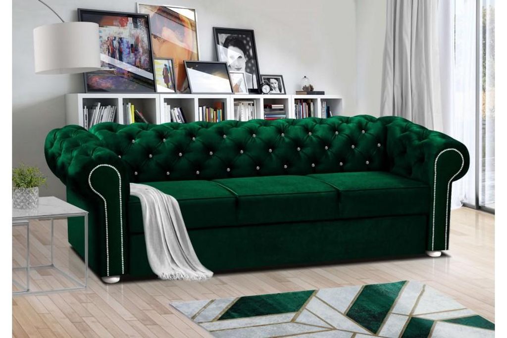 FURMEB 24 SOFA mit Schlaffunktion SWAROVSKI 237 x 95 cm GRÜN