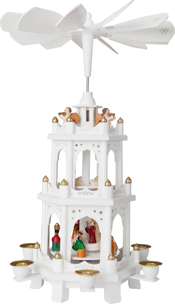 BRUBAKER Pyramide de Noël en bois blanche 45 cm et 3 niveaux animés