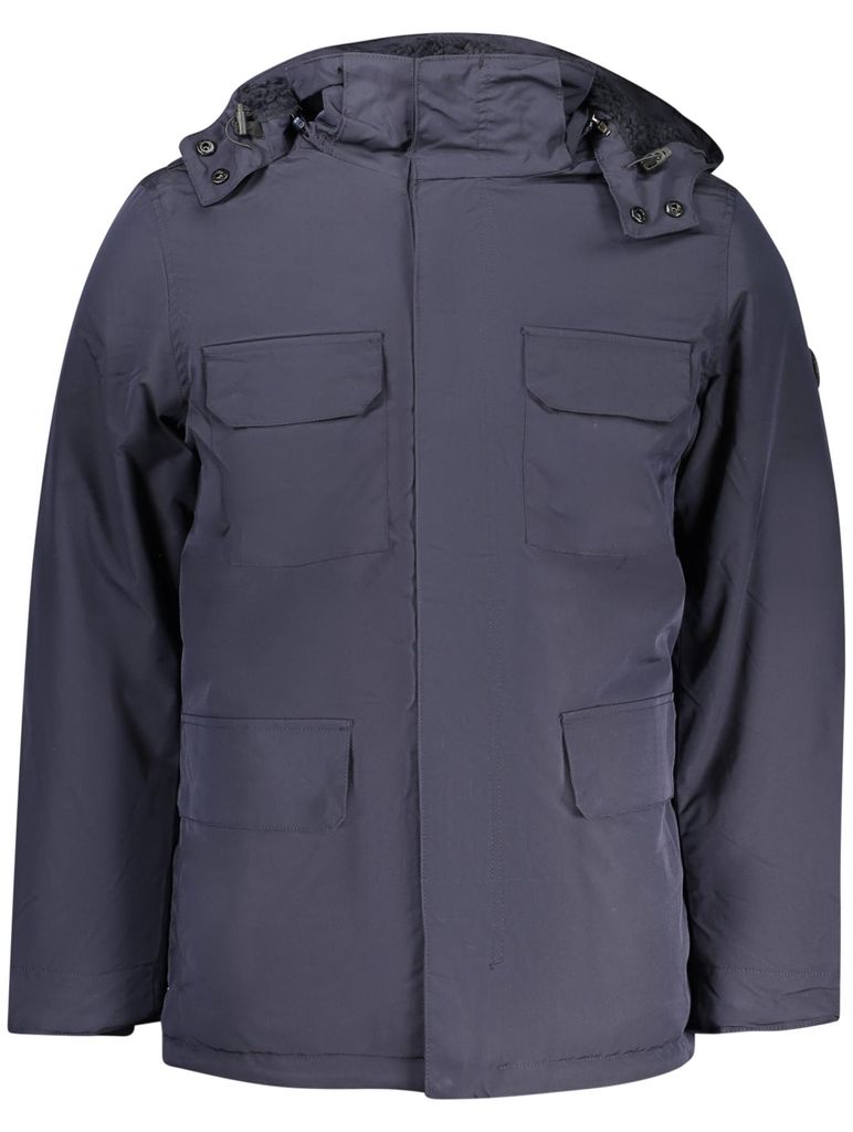 Herren Parka Blau - Warme Jacke mit Abnehmbarer Kapuze und Taschen