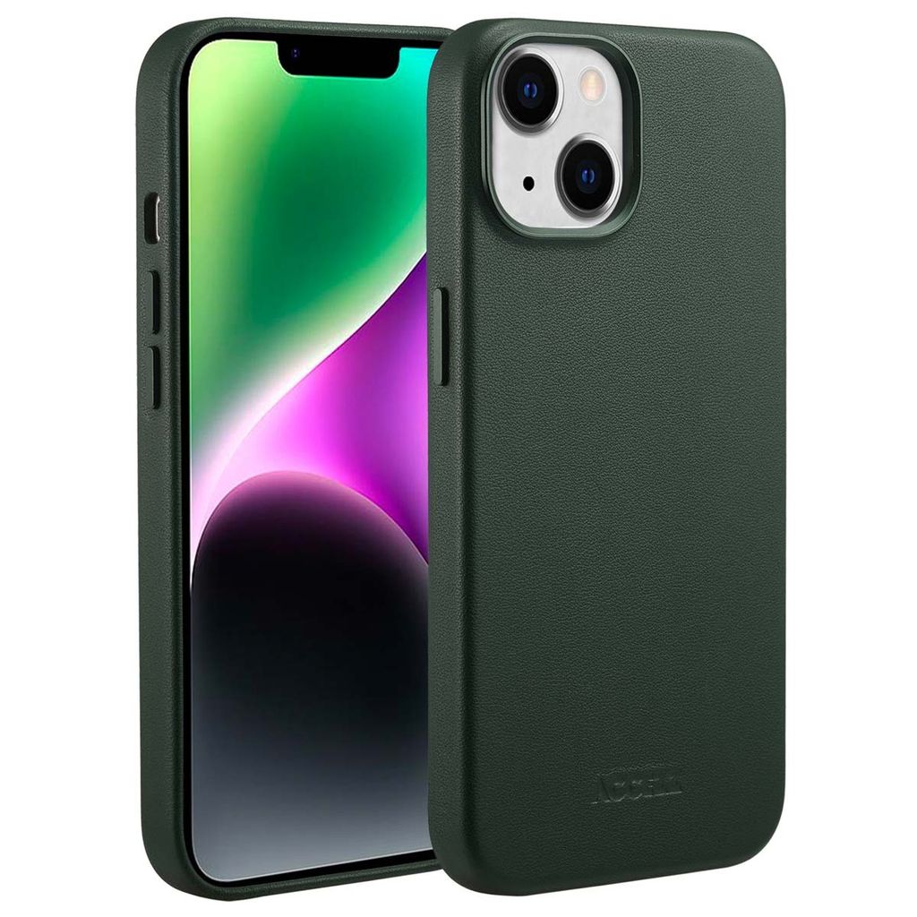 iPhone 14 hülle iPhone 14 Schützhulle MagSafe Leather Backcover Echtes Leder Dunkelgrün Accezz