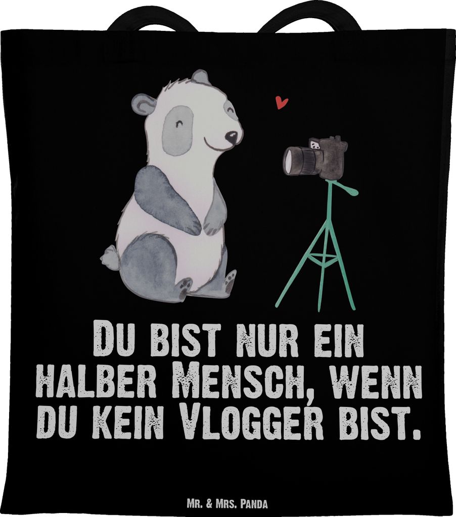 Mr. & Mrs. Panda Beutel Vlogger Herz - Schwarz - Geschenk, Tasche, Tote Bag, Jutetasche, Schultasche, Jutebeutel, totebag
