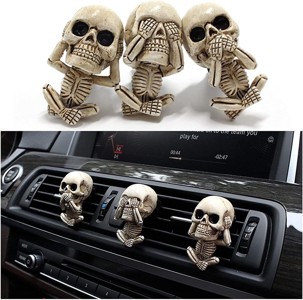Auto Duft Lufterfrischer Zubehör Innenraum Totenkopf Geschenk Deko, 3 Stücke Skelett Autoduft Neuwagen Diffuser Dekoration, Auto Parfüm Duftspen...