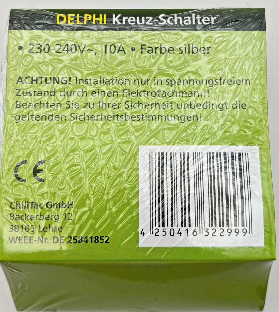 DELPHI krížový spínač 250V~/ 10A s jednoduchým rámom, Obrázok produktu 
