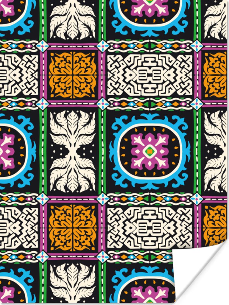 MuchoWow Poster Muster - Ornament - Abstrakt - Blau - Rosa 120x160 cm - Wandbilder