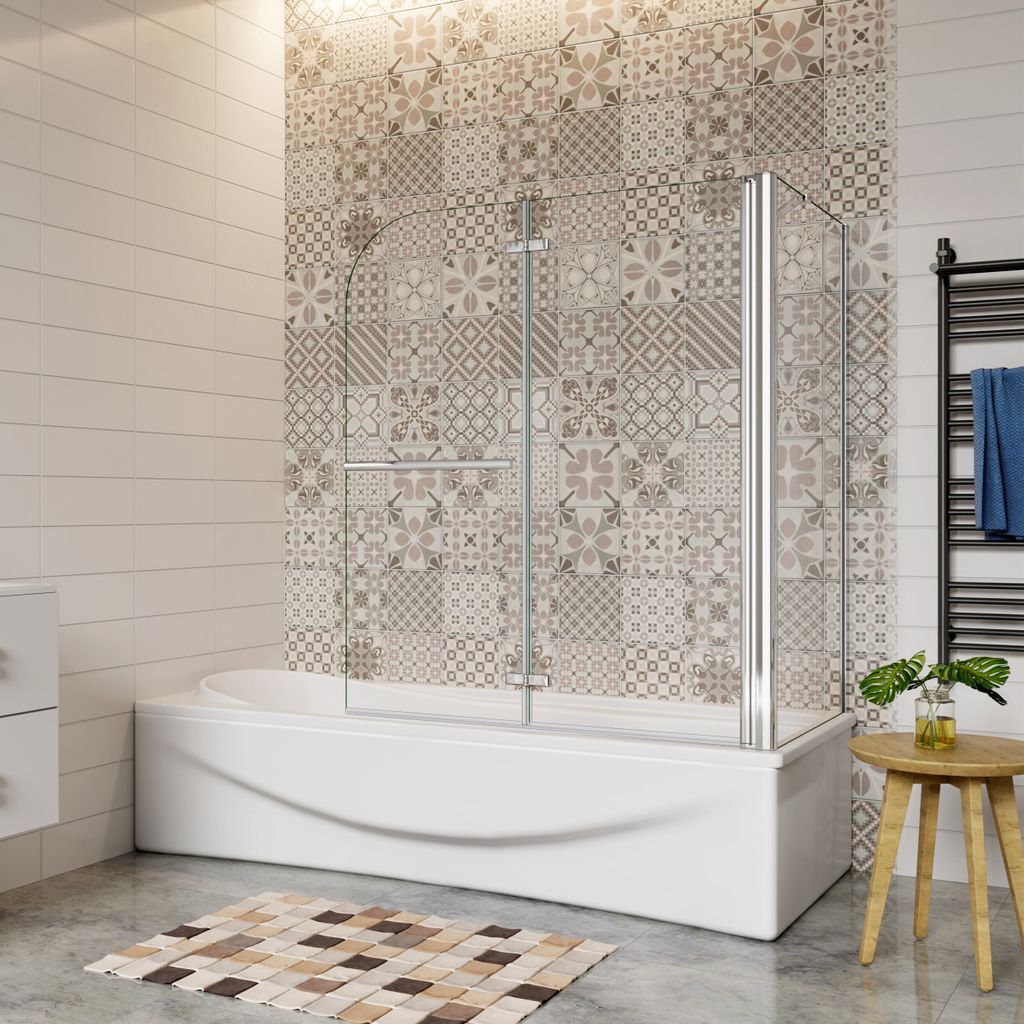 120x70x140cm 2-teilige Faltwand 6mm NANO Echtglas Badewannenzubehör, Duschabtrennung, Duschabtrennung mit Handtuchhalter