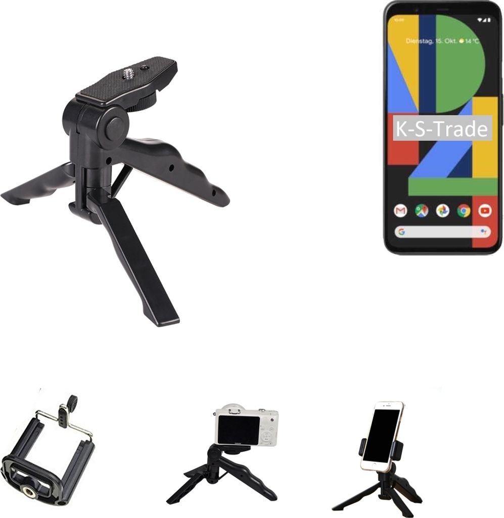 K-S-Trade Stativ Tisch-Ständer Dreibein Handy-Stativ Ständer kompatibel mit Google Pixel 4 Mini-Stativ Smartphone Tripod Handy-Stativ aus Plastik