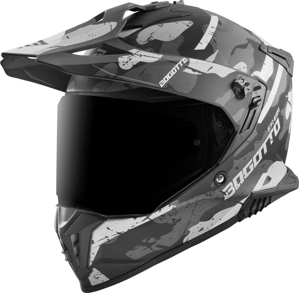Bogotto FG-601 Sniper Fiberglas Enduro Helm, schwarz matt/grau, L