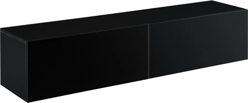 Meuble TV Suspendu Noir Brillant 140cm - Armoire Murale Design Evaton