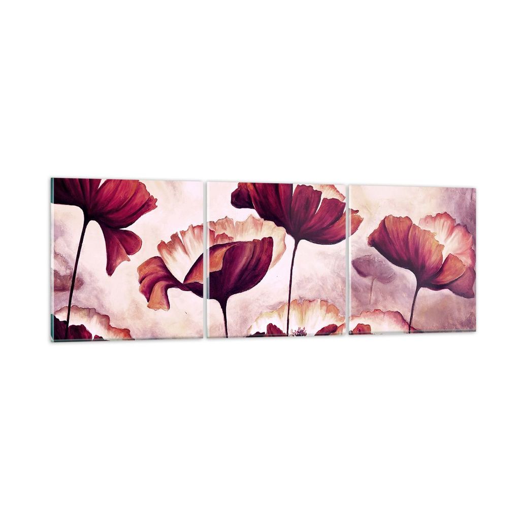 Bilder auf glas - Mohn Blume Wiese - 90x30cm - Glasbilder - Wandbilder - Kunstdruck - zum Aufhängen bereit - Wanddekoration aus Glas - Glas Bilder...