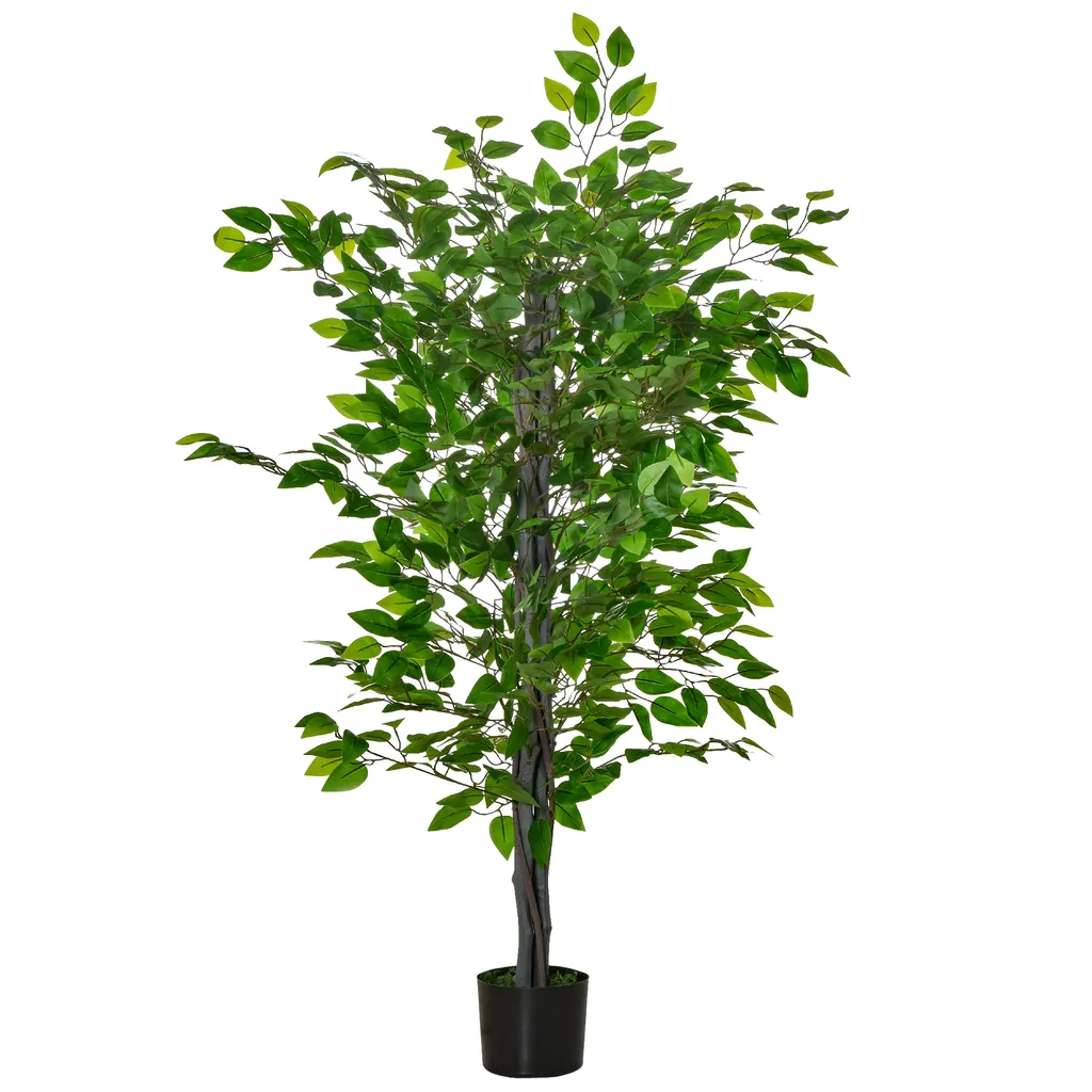 Ficus Artificiel Réaliste H1,35m - Tronc Liane Lichen et Pot Noir