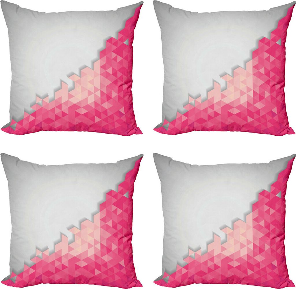 ABAKUHAUS Rosa und Grau Kissenbezug Set (4 Stück), abstrakte Geometrie, Moderner Doppelseitiger Digitaldruck, 40 cm x 40 cm, Magenta Blasse Pfirsi...