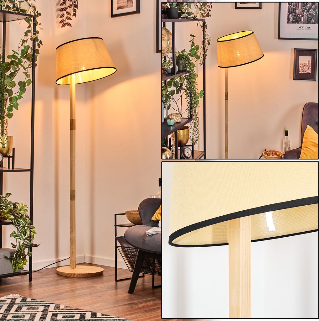 Tamarispa Stehlampe mit Holzfuß und Schirm aus Papiergeflecht