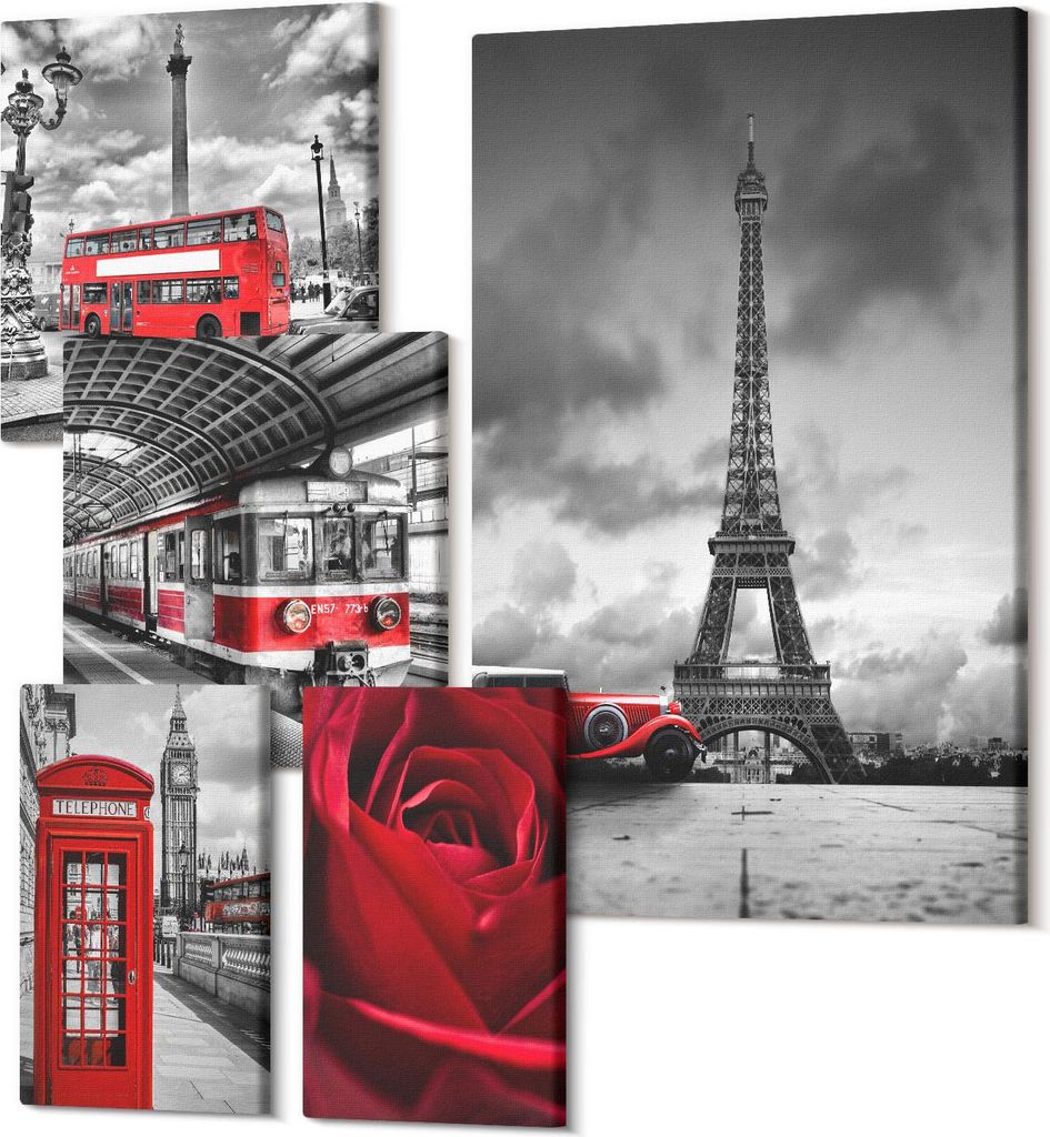 Wandbilder Leinwand 5-teilig – – Polycanvas Kunstdruck – Moderne Bilder für Wohnzimmer & Schlafzimmer – Aufhängefertig – 2x 30x30 cm + ...
