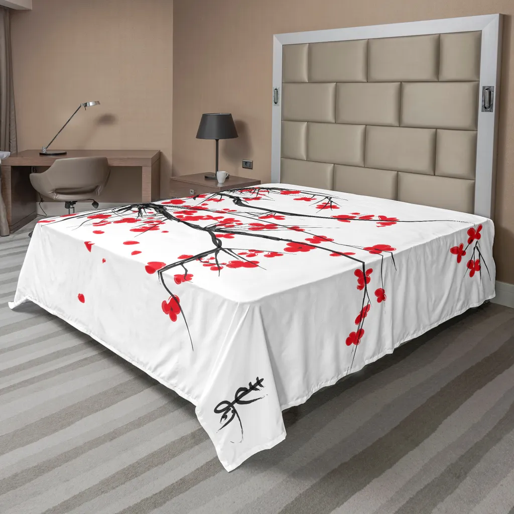 Drap de lit décoratif en tissu doux imprimé cerisier japonais 260 cm