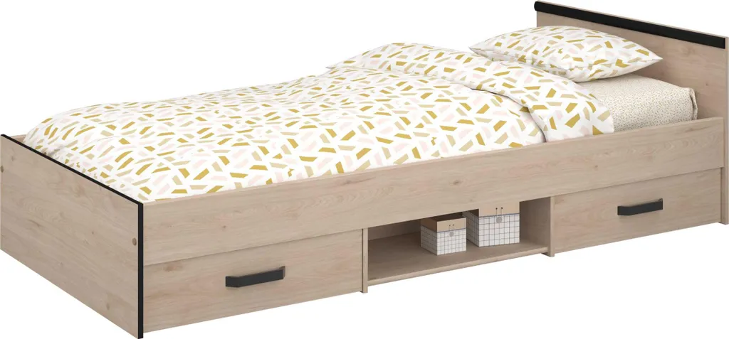 Lit combiné enfant avec niches de rangement 90x200 coloris chêne