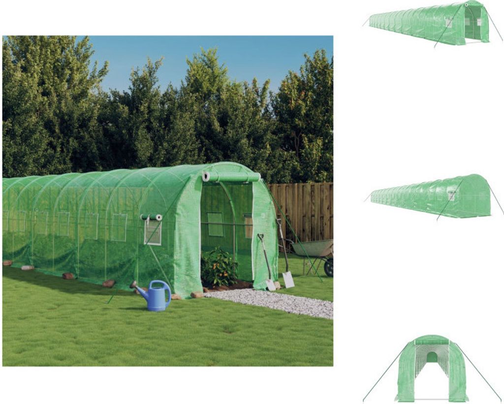vidaXL Gewächshaus mit Stahlrahmen Grün 48 m² 24x2x2 m -  Produktbild 
