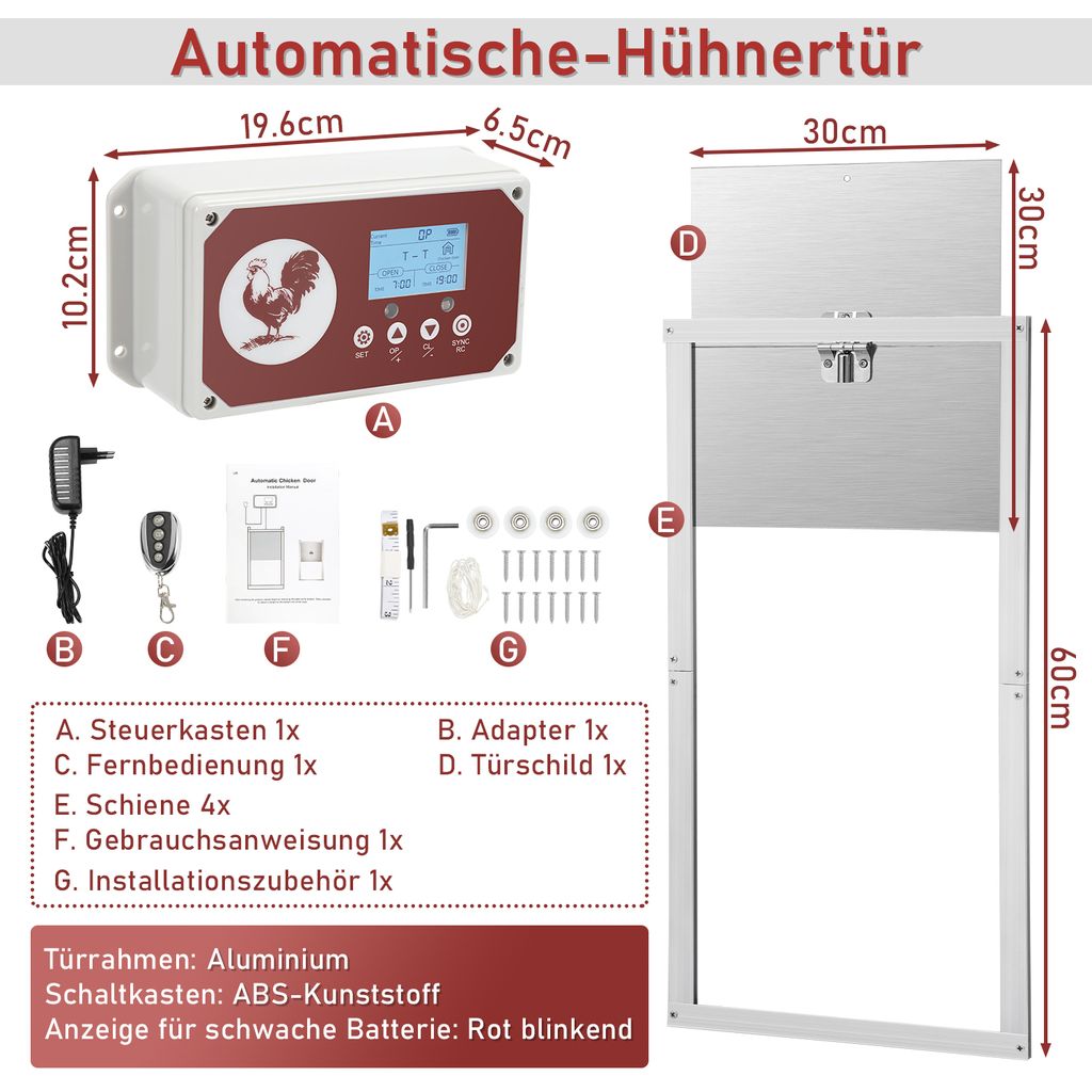 Jopassy 7,8W Automatická dvířka pro kuřata, 30*30cm dvířka Obrázek produktu 2