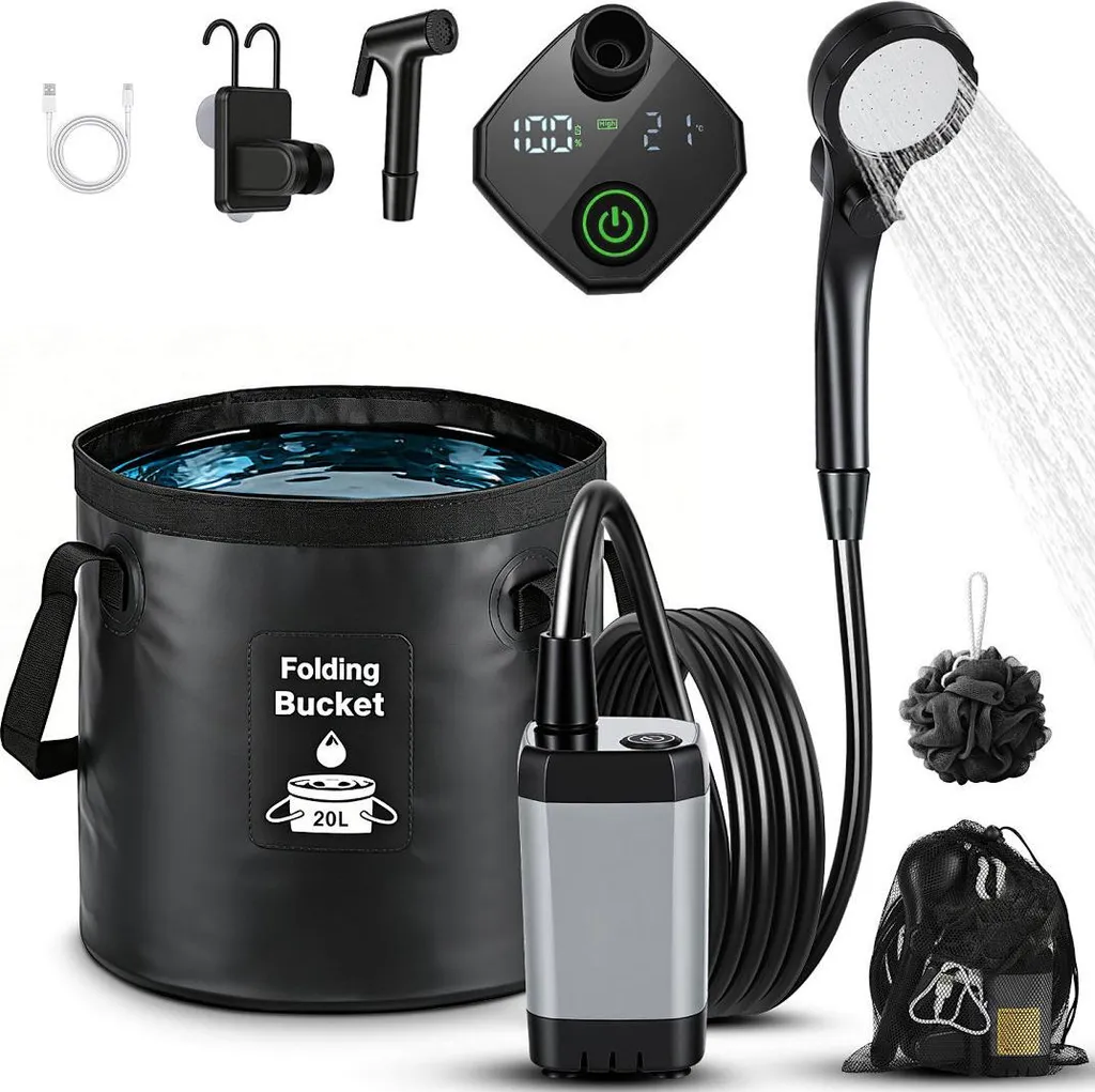 Izrielar Doccia Portatile 20L | Secchio Salvaspazio e Termometro LED - 11