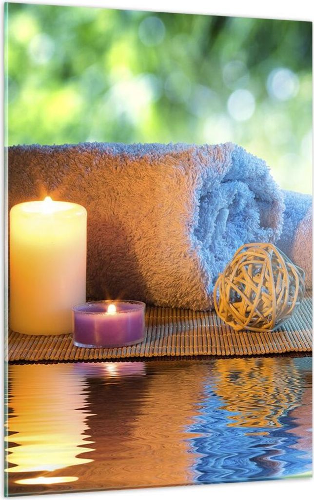 Bilder auf glas - Einteilig - Natur Entspannung Spa Kerzen - 50x70cm - Glasbilder - Wandbilder - Bilder - Wanddekoration aus Glas - Glas Bilder - W...