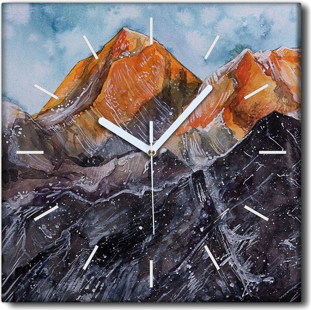 Coloray Uhr auf Leinwand 30x30 cm Wand Uhr Dekoration Wohnzimmer Segeltuch weiße Zeiger -Himalaya Sunrise.