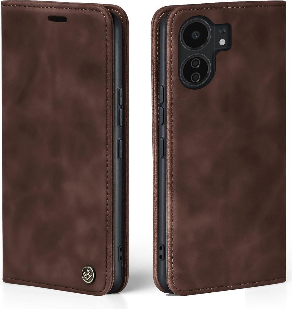 Handy Hülle für Xiaomi Redmi 13C Klapphülle Bookcase Flip Cover Handy Tasche Etui Farbe: Dunkelbraun