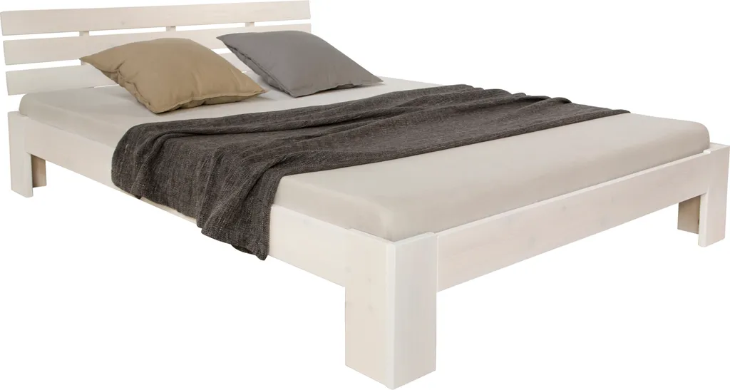 Lit double 160x200cm bois massif blanc idéal pour suite parentale pin