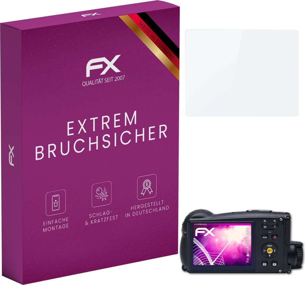 atFoliX FX-Hybrid-Glass Displayfolie kompatibel mit Kodak PixPro WP1 Glasfolie