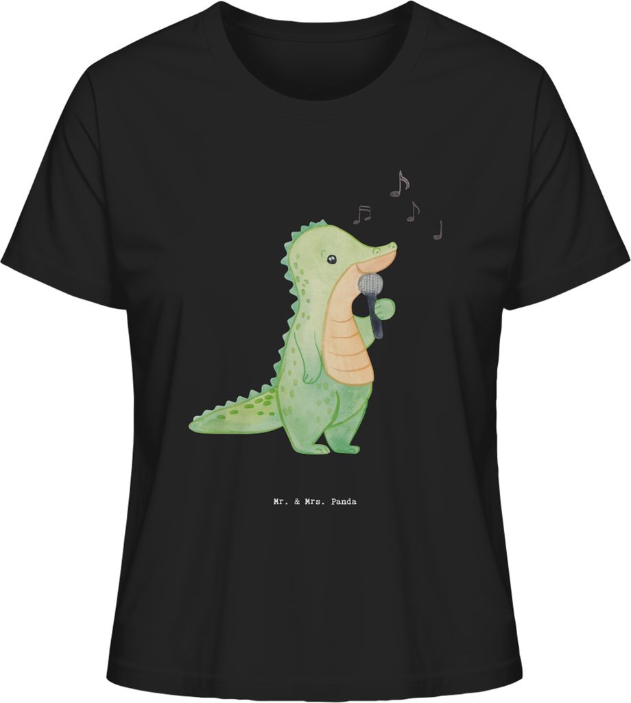Mr. & Mrs. Panda Basic Shirt Damen Krokodil Singen Größe M - Schwarz - Geschenk, Baumwoll T-Shirt, Sommershirt, Oberteil, Band, Live Auftritt, Ge...