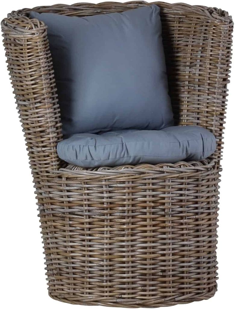 MiaMöbel Rattansessel inkl. Sitzkissen - 85x60x68 cm - Für Esszimmer & Wintergarten - Sitzhöhe von 43 cm - Kubuk-grau
