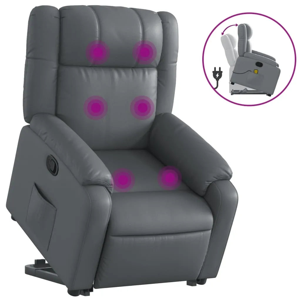 Fauteuil de massage gris en similicuir avec fonction releveur et vibration