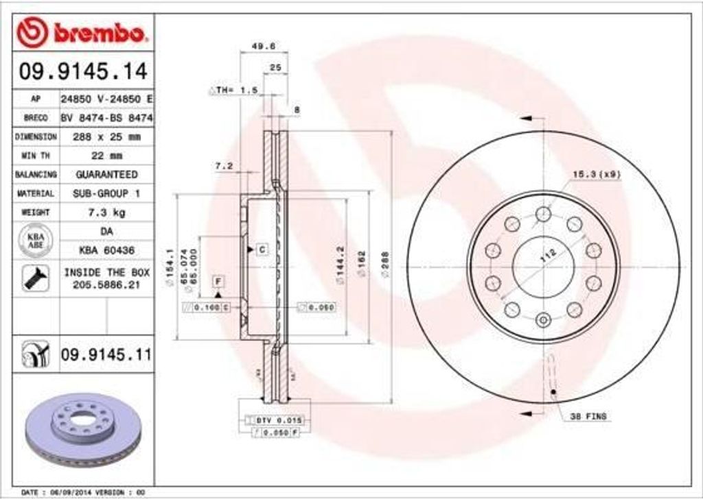 Bremsscheibe BREMBO 09.9145.11