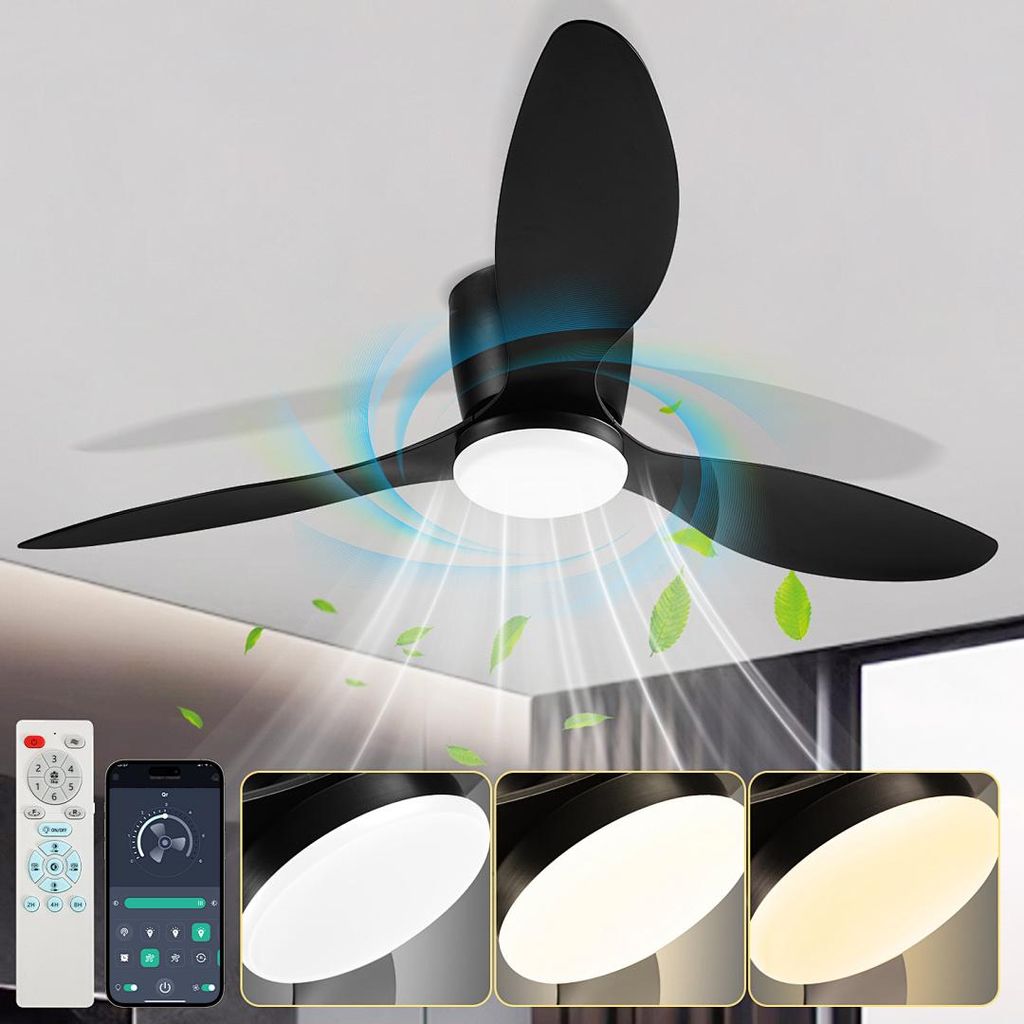 Vigevee Deckenventilator LED Deckenlampe Ventilator mit Beleuchtung Fernbedienung Schlafzimmer Lüfter mit Fernbedienung Dimmbar