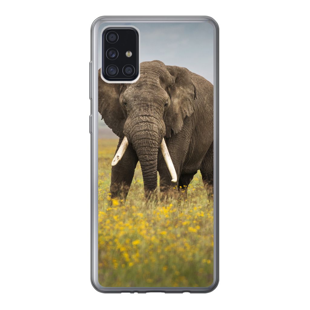 MuchoWow Handyhülle Schutzhülle Hülle für Samsung Galaxy A52 5G Elefant - Blumen - Gras - Tiere - Natur Silikon Softcase Handy Hülle - Umschlag