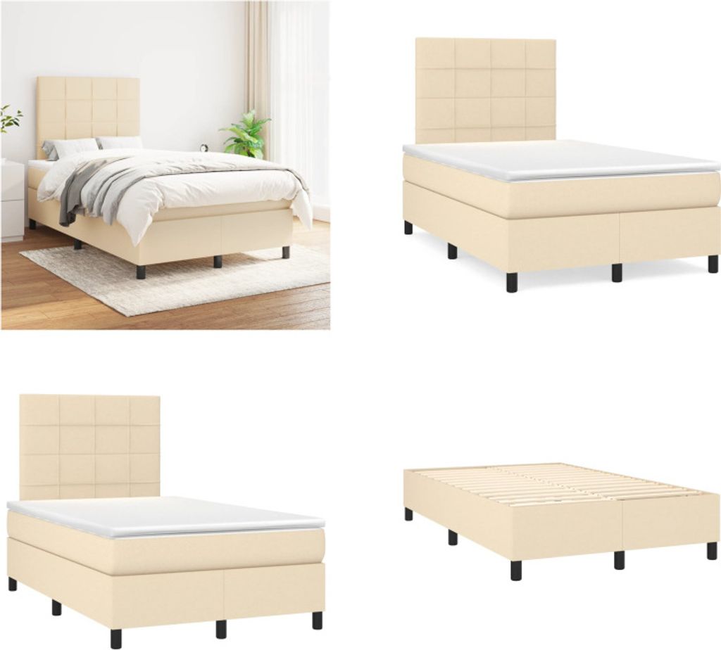 vidaXL Boxspringbett mit Matratze Creme 120x200 cm Stoff - Boxspringbett - Boxspringbetten - Bett - Schlafzimmermöbel