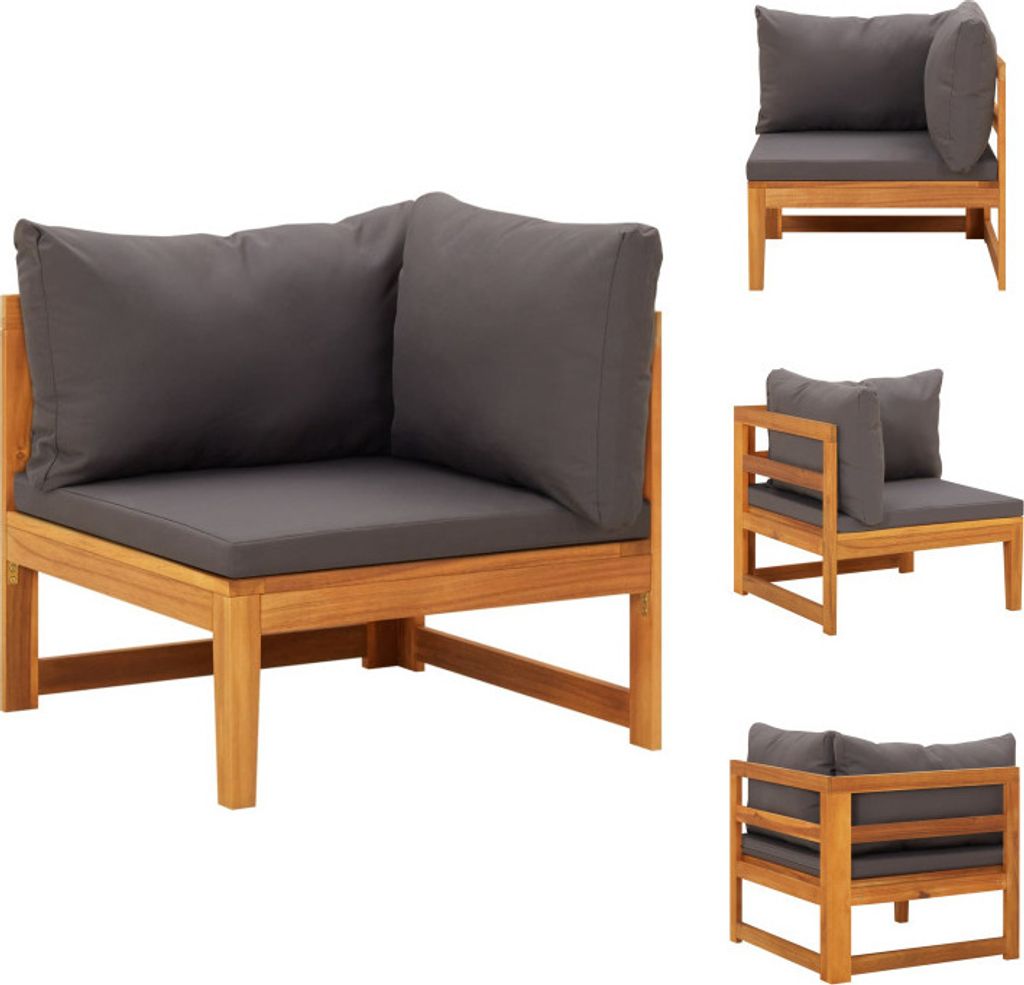 vidaXL Ecksofa mit Dunkelgrauen Kissen Massivholz Akazie - Gartensofaelemente