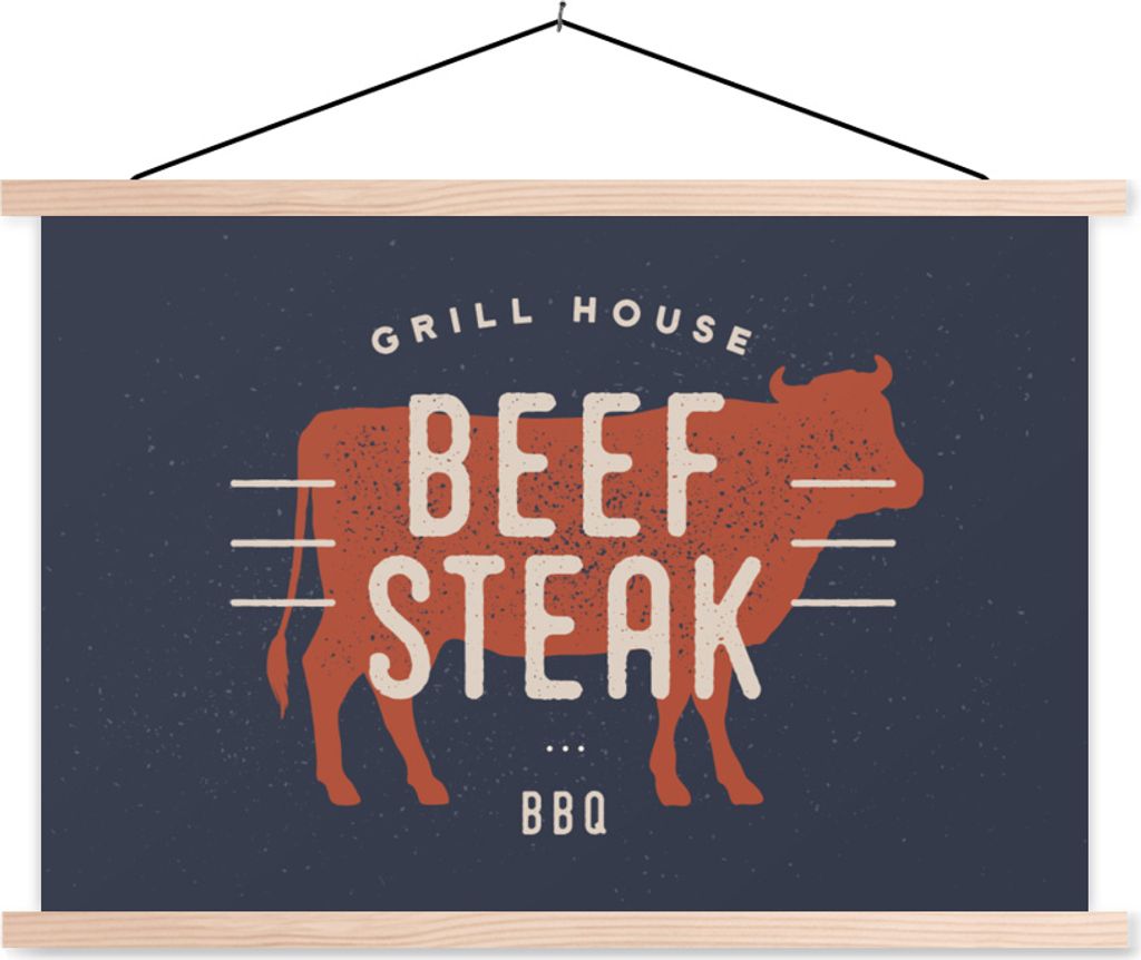 MuchoWow Textilposter Mancave - Steak - BBQ 60x40 cm mit holzfarbenen Rahmen - Bilder