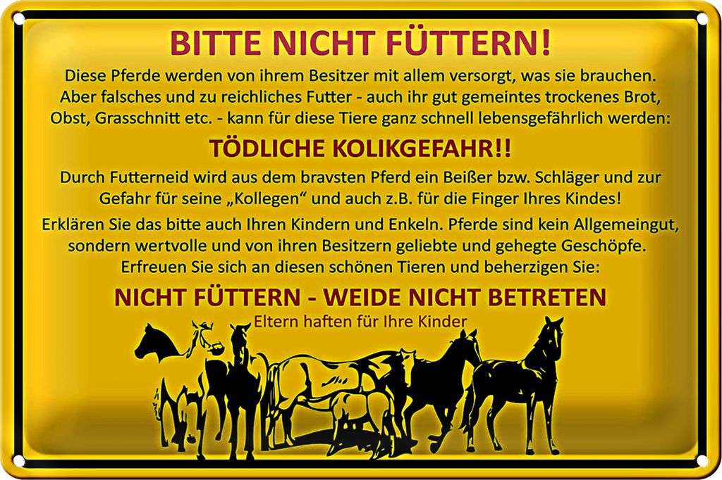 Blechschild Tiere 18x12cm bitte nicht füttern Pferde Weide