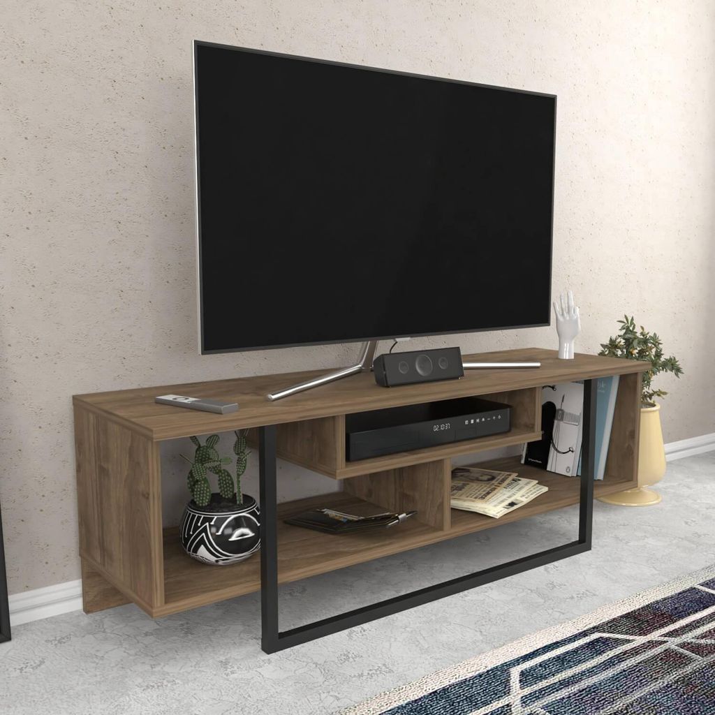 Decorotika Asal TV Schrank mit Metallrahmen für TVs bis zu 55" | Walnuss & Schwarz