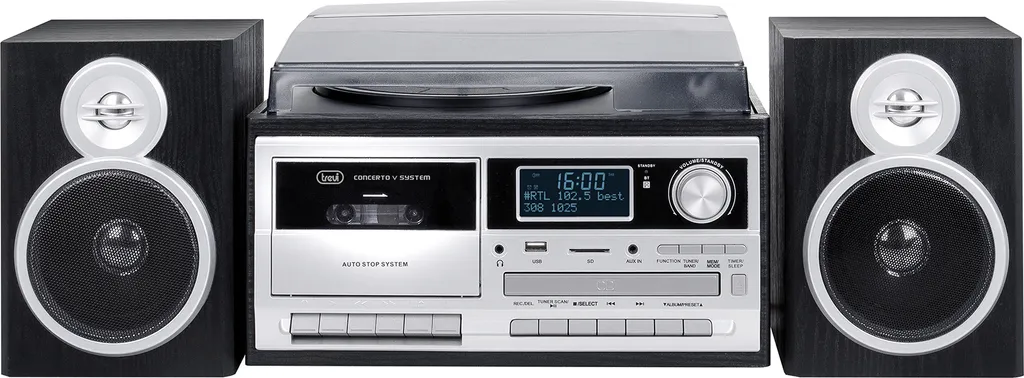 Trevi TT 1072 DAB Tourne-disque Vinyle Stéréo Bluetooth Noir 25W USB