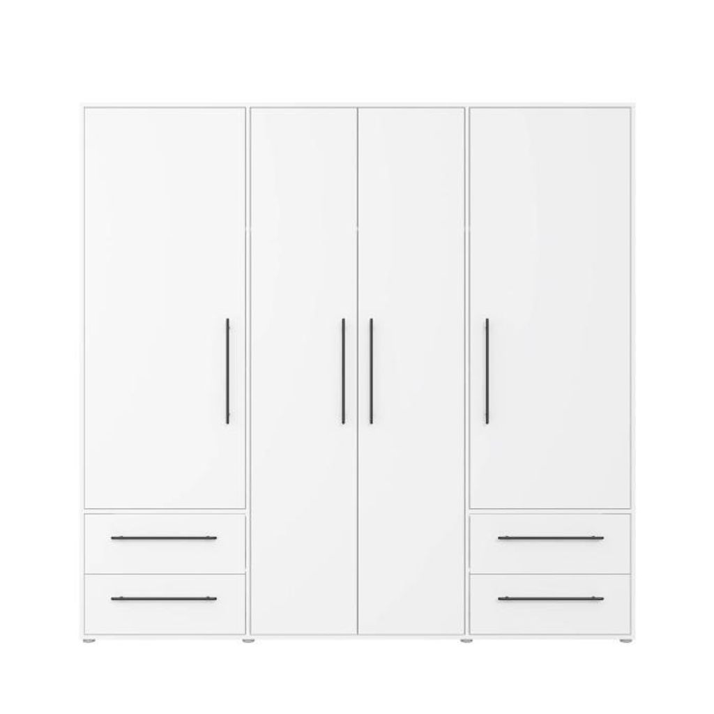 forte kleiderschrank weiß matt, 4 türen, 4 schubladen, holzwerkstoff,  landhaus, mit 1 kleiderstange und 5 einlegeböden, ca. 200x206x59 cm (bxhxt)
