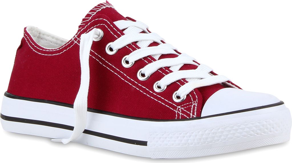 Mytrendshoe Freizeit Damen Sneakers Low Viele Farben & Größen Canvas Schuhe 811074, Farbe: Dunkelrot, Größe: 37